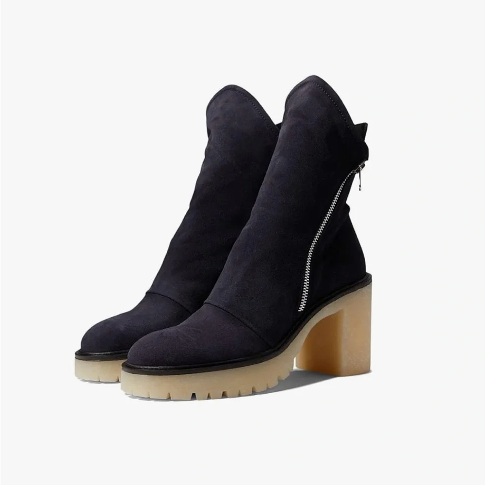 New! Free People Jack Zip Slouchy Ankle Boots Chunky Heel Black size 40